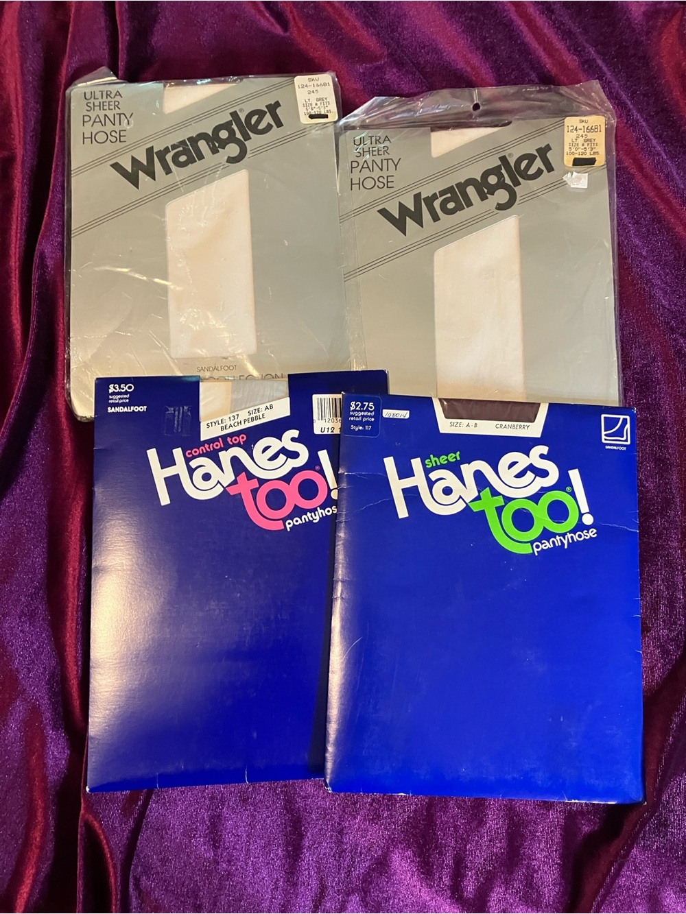 VINTAGE 1980s Hanes Too & Wrangler Pantyhose - Lot of 4